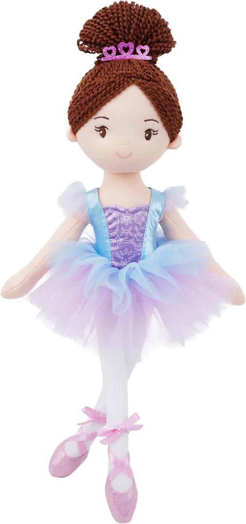 June Garden 16 Ballerina Doll Bella Soft Plush Dance Recital Gift for Girls Stuffed Ballet Doll with Purple Tutu and Tiara Perfect for Toddlers and Little Dancers