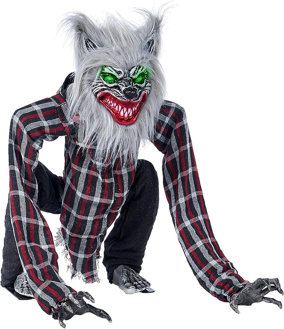 JOYIN 30 Halloween Outdoor Decorations Animatronics Werewolf, Animated Werewolf Groundbreaker Decor Outside, Squatting Werewolf Prop with Moving Arms & Light-Up Eyes, Yard Lawn Haunted House Decor
