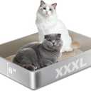 Stainless Steel Litter Box, 28" X 20" X 6" Steel Litter Box XXXL No Smell, Extra Large Metal Litterbox for Big Cat, Multiple Cats, Non Stick, Easy Cleaning