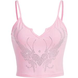 SOLY HUX Women's Y2k Gothic Lace Trim Cami Crop Top Sleeveless Sexy Tank Tops Camisole Clubwear Outfit (Pink, M)