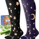 Bamboo Viscose Compression Socks for Women Men 2 Pairs 15-20mmHg Knee High Compression Socks Travel Nurse