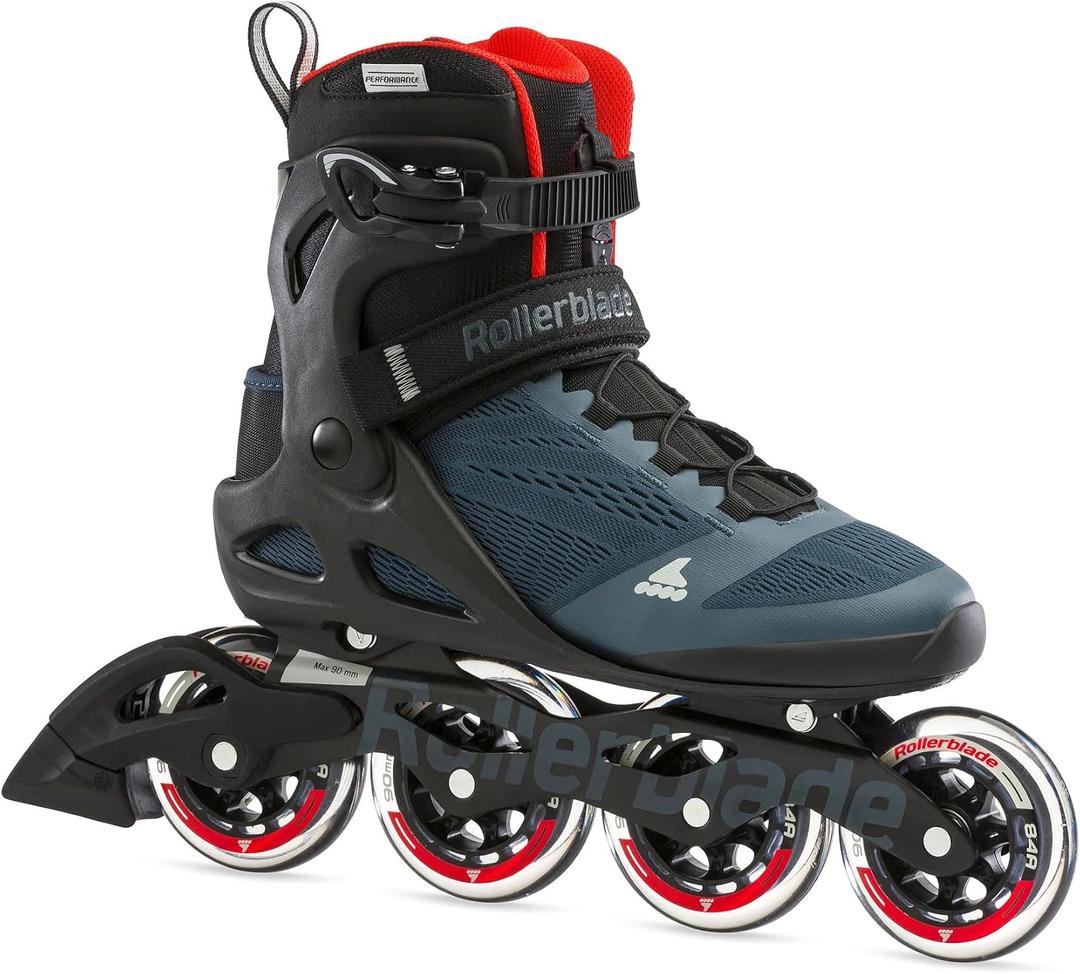 Rollerblade Macroblade 90 Men's Adult Fitness Inline Skate, Orion Blue/Spicy Orange, Performance Inline Skates, Size 10 Men