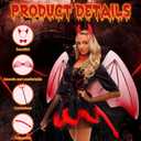 Ramede 5 Pcs Halloween Devil Costume Set Includes Devil Wings Trident Prop Bow Tie Tail Demon Horn Headband Accessories for Women Men Cosplay Carnival Themed Party Supplies, Red