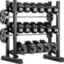 3-Tier Adjustable Dumbbell Rack, Heavy-Duty Weight Rack for Home Gym, Space-Saving Weight Storage Rack for Dumbbells, Kettlebells, Barbells & Plates (Rack Only)
