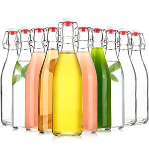 KITGLASCUP Clear Glass Bottle with Swinging Top for Airtight Lids, 16oz 8 Pack Beer Bottles with Flip Caps, Home Brewing and Fermentation Kombucha, Vanilla Extract, Beverage, Water, Kefir