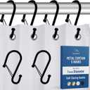 Set of 12 Black Metal S Hook Shower Hooks 1  Closed, Heavy Duty, Long Decorative Shower Curtain Hooks, Easy Glide, Buckle, Large Rust Resistant Rings for Bathroom Rods (Black, S)