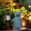 Solar Cat Garden Statues with LED Lights, Outdoor Decor for Patio Yard Balcony - Unique Housewarming Birthday Gifts for Women Mom Grandma