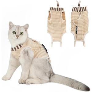 H HIDREAM Cat Clothes for Cats Only Female, Onesie for Women Spaying, Weaning, Skin Disease, Adjustable Cat Surgical Recovery Suit Gown Brown S