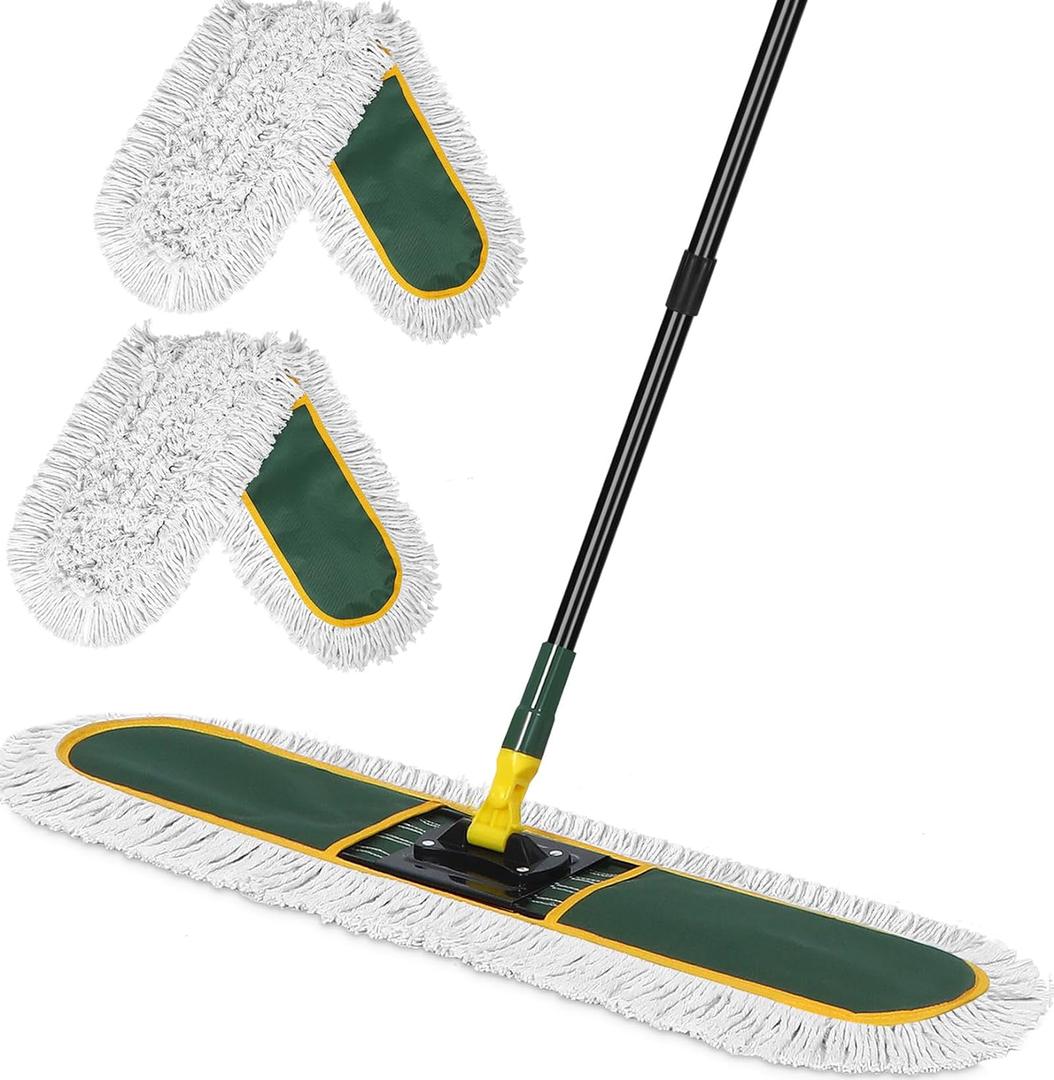 36" Commercial Dust Mop for Floor Cleaning with Replacement Mop Pads, Heavy Duty Industrial Large Floor Wet Dry Mop for Cleaning Office Garage Hardwood Warehouse Factory Mall (Green)