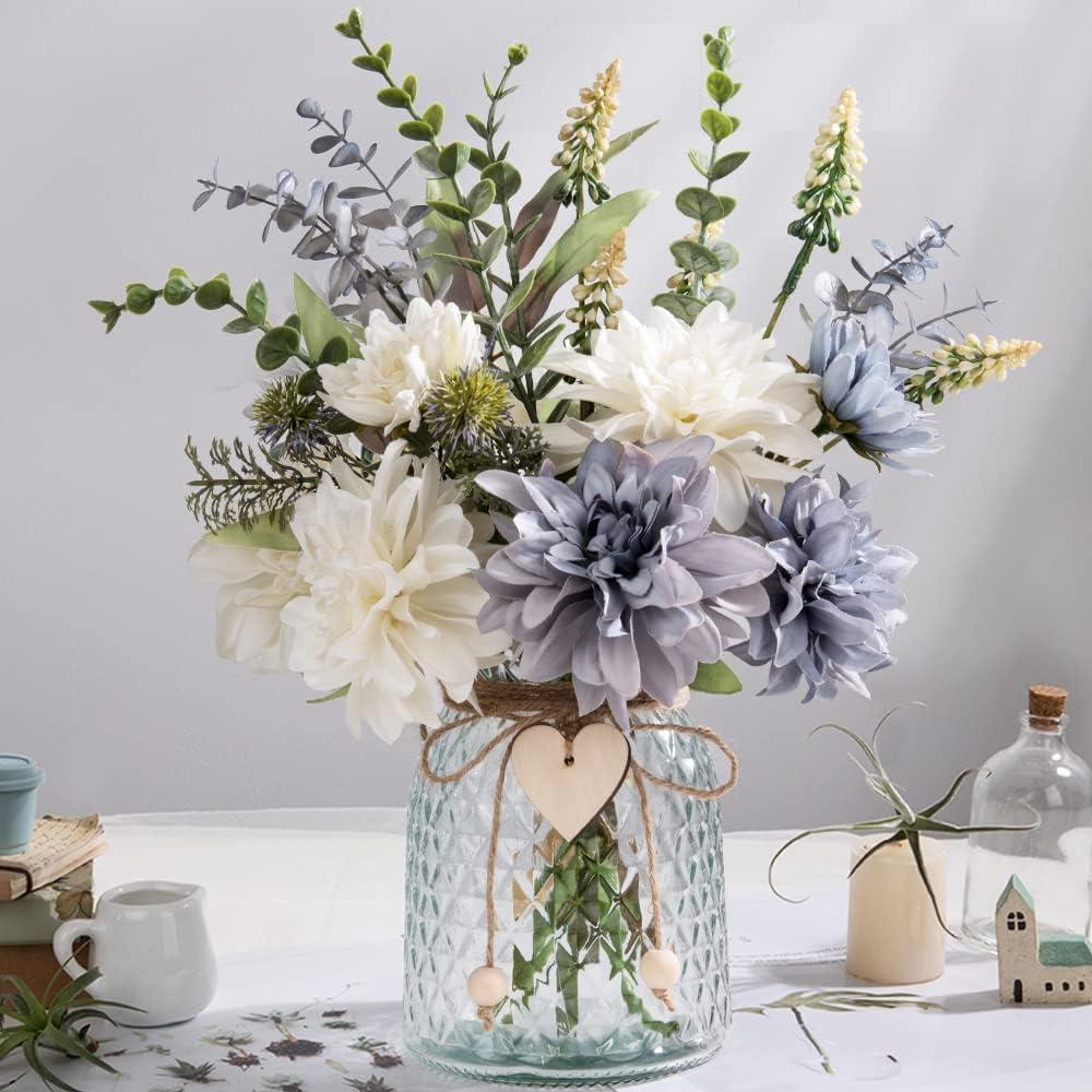 Silk Flowers in Vase, Artificial Dahlia Flowers with Vase Fake Flowers Arrangement Faux Flowers for Decoration Table Centerpiece (Dahlia) (Dalia)