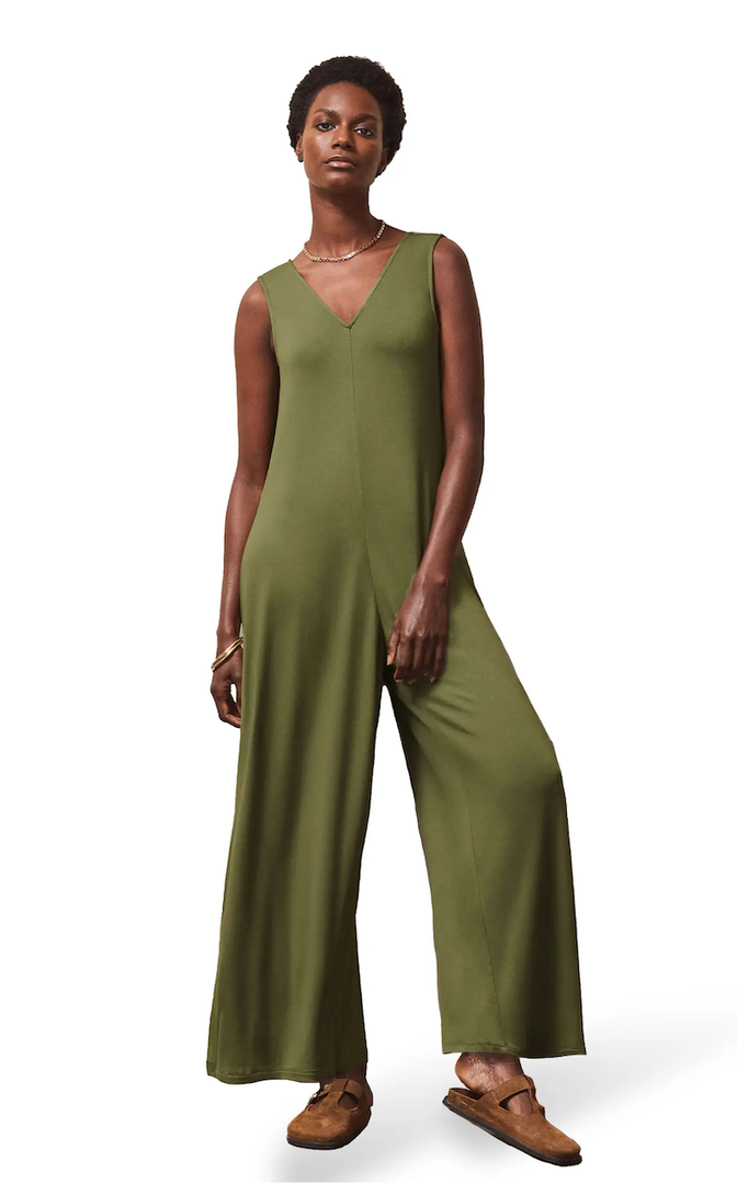 Jersey Sleeveless V-Neck Jumpsuit, Size S