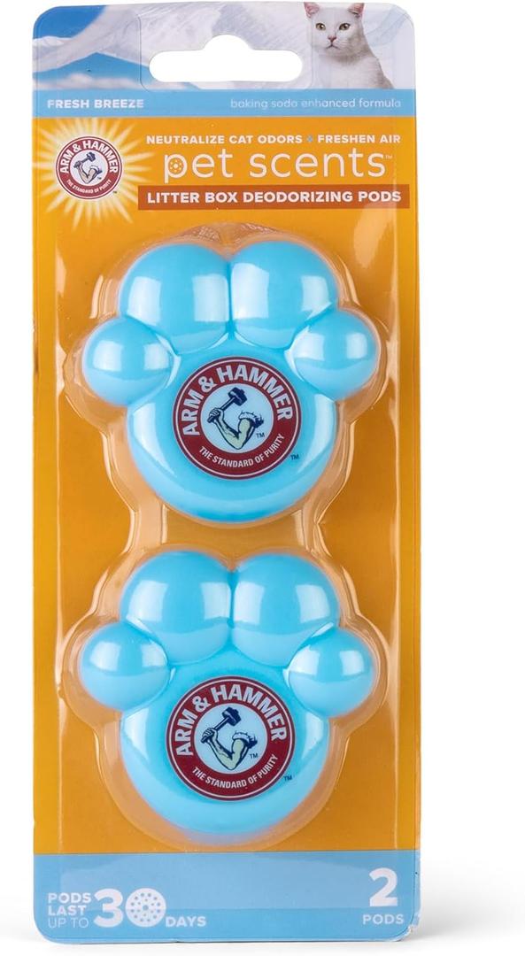 2 x Arm & Hammer Pets Cat Litter Box Deodorizing Pods 2 pods, Fresh Breeze Scent | 2 Cat Litter Box Deodorizer from Arm and Hammer | Combats Cat Odors | 2 Adhesive Devices