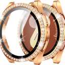 Goton Bling Case Designed for Samsung Galaxy Watch 7 Screen Protector 40mm Accessories - Glitter Diamond Protective Face Cover with Tempered Glass Film (Rose Gold)