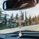 2 x Cross Car Mirror Hanging Christian Gifts for Men Women, Metal Daily Bible Verse Car Rearview Decor Accessories, Christ Ornament Religious Gift for Truck Driver