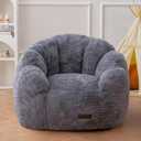 MAXYOYO Kids Bean Bag Chair, Floral Shaped Bean Bag Sofa, Plush Faux Fur Toddler Couch with Petal Backrest for Boys Girls, Stuffed Cozy Sofa for Nursery, Bedroom, Grey