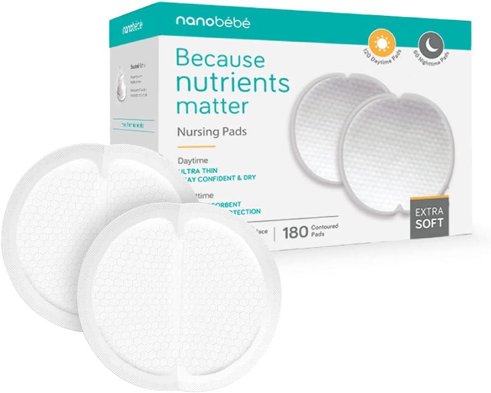 Nanobb Disposable Nursing Pads Multipack  120 Days and 60 Nights Ultra Thin & Extra Absorbent Vented Leak Proof Nursing Essentials, Individually Wrapped (180 Count)