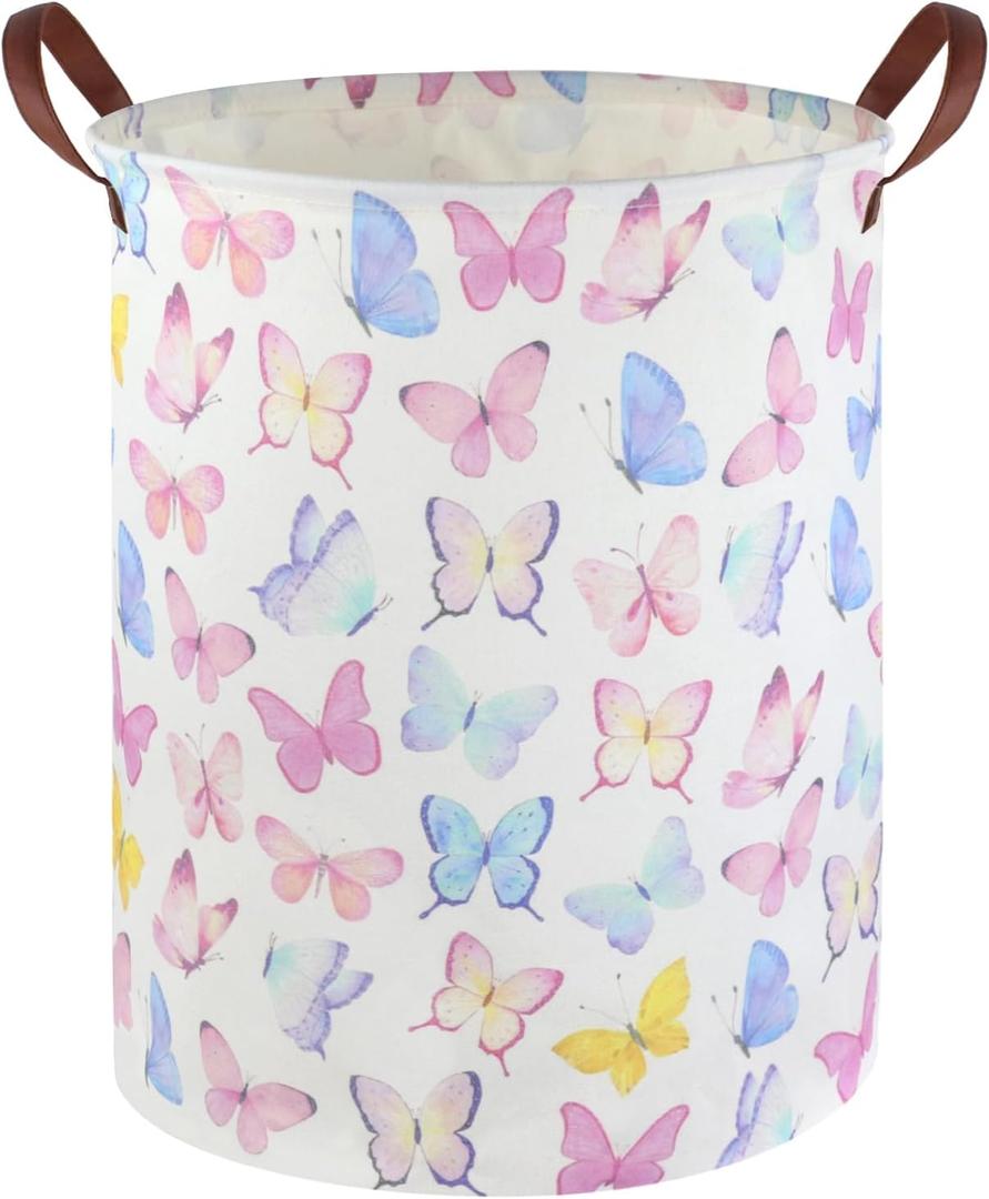 Butterfly Laundry Basket Girls Hamper,Baby Nursery Clothes Hamper,Foldable Waterproof Large Storage Baskets for Girls Bedroom,Butterfly Room Decor,Gift Baskets(Colorful butterfly)
