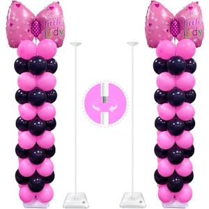 YALLOVE Heavy Duty Metal Balloon Stand Set of 2, Height Adjustable 1.3 to 10.5 Ft, Free Combination Balloon Centerpiece and Column Stand