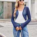 Women Sheer Shrugs Long Sleeve Cropped Cardigan Open Front Bolero Shrug for Evening Dressy (Blue, XL)
