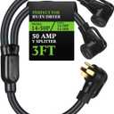 Kanayu 50Amp 14-50 Y Splitter Adapter Cord ETL Listed 14-50P Male to 2X 14-50R Female 4 Prong 250V Splitter for RV and EV Heavy Duty 6/3+8/1 STW AWG RV Generator Outdoor Extension Cord, 3 Ft (Black)