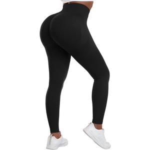 NORMOV 2 Piece Butt Lifting Workout Leggings for Women, Seamless Gym Scrunch Booty Lifting Sets Black L