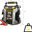 STANLEY J5C09 1000 Peak Amp Automotive Jump Starter, Portable Power 2.1A/10W USB Port, 12V Outlet, 120 PSI Air Compressor for Tires, Bikes & Sports Equipment