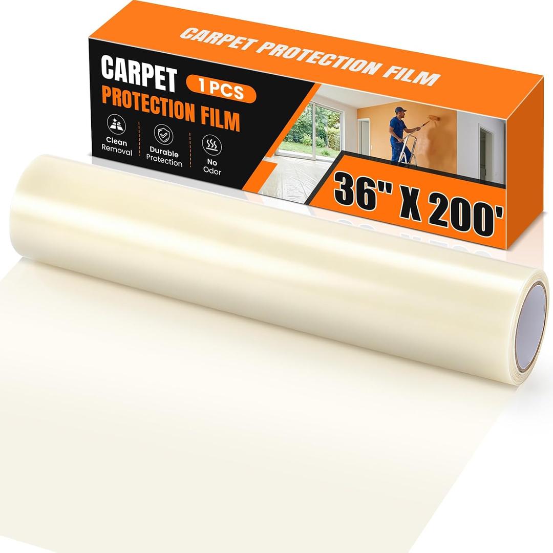 3mil Carpet Protection Film 36" x 200' ,self-adhesive plastic carpet protection film, easy to clean, remove and unfold, durable protective tape, effectively prevents surface stains and spills