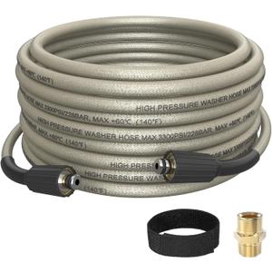 Pressure Washer Hose 50 FT, 1/4" PVC Gray Power Washer Hose, 3300 PSI Kink Resistant Pressure Water Hose, M22-14mm Extension Hose Replacement for Home Use