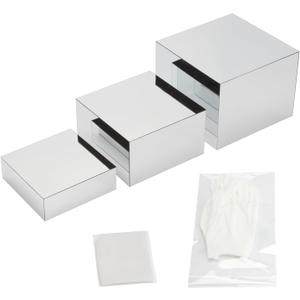 Glossy Silver Acrylic Boxes Dessert Collection Jewelry Perfume Display Stand Shelf, Hollow Bottom Cube Organizer Countertop Nesting Risers for Hangbag Shoe Home Boutique Retail Store, 3Pcs
