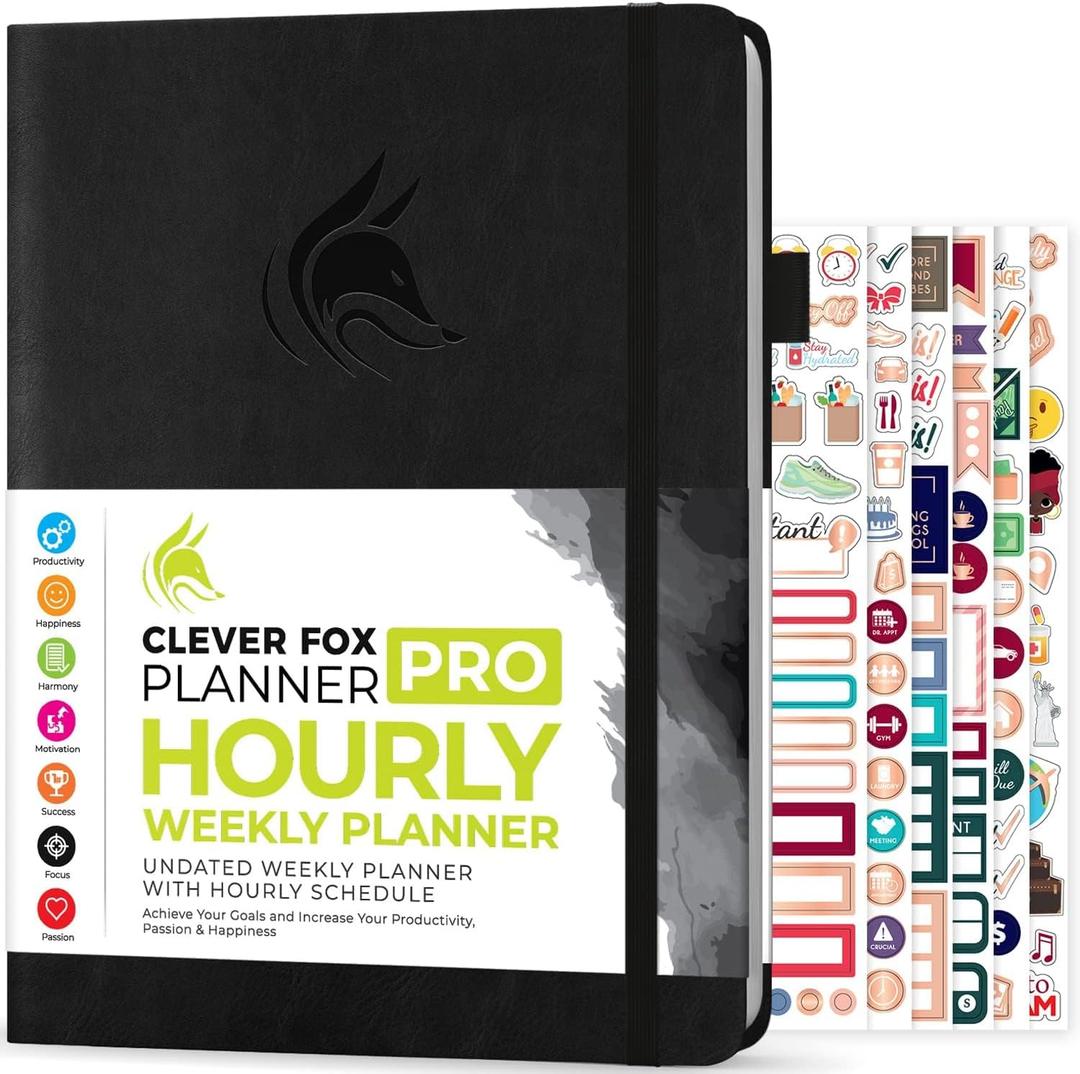 Clever Fox Planner PRO Schedule  Undated Weekly & Monthly Life Planner with Time Slots, Appointment Book & Daily Organizer, A4 (Black) (A4 (8.5" x 11"))