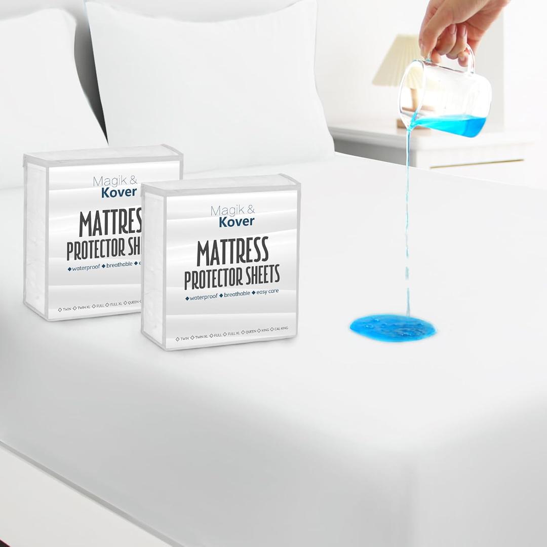 2 Pack Twin Mattress Protector Waterproof Cover, Waterproof Bed Twin Fitted Sheet Only, Machine Washable 14" Deep Pocket Twin Size Mattress Covers for Kids Bed, White