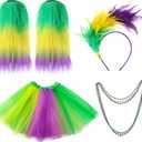 Lasnten Mardi Gras Costume Accessory Set Women Outfit Tutu Skirt Mardi Gras Leg Warmers Faux Feather Headband for Carnival Masquerade Party Supplies