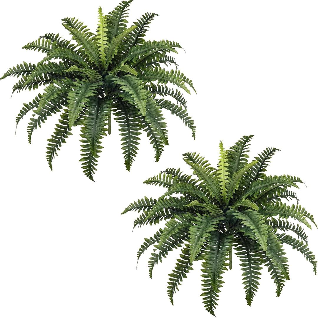 35" Ferns Artificial Bush Plants Large, 2 Artificial Boston Ferns with 39 Fronds for Outdoors Home Decor (35" 2 Pcs)