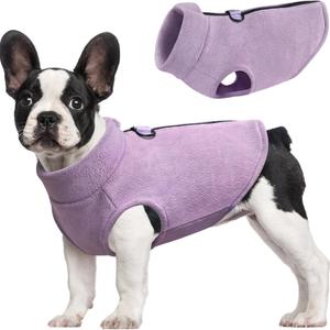 Idepet Dog Fleece Vest Sweater Zip Up Warm Pullover Dogs Jacket with D-Ring Leash Winter Cold Weater Coat Pet Sweatershirt Clothes Hoodie for Small Medium Dogs Boy Girl (Purple, L)