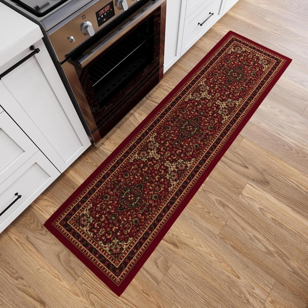 Ottomanson Hallway Runner Rug 1'10" x 6' Non Slip Oriental Area Rugs Easy to Clean Laundry Rug Runner Durable & Pet Friendly Floor Carpet Runners for Hallways Entryway Living Room Kitchen, Red