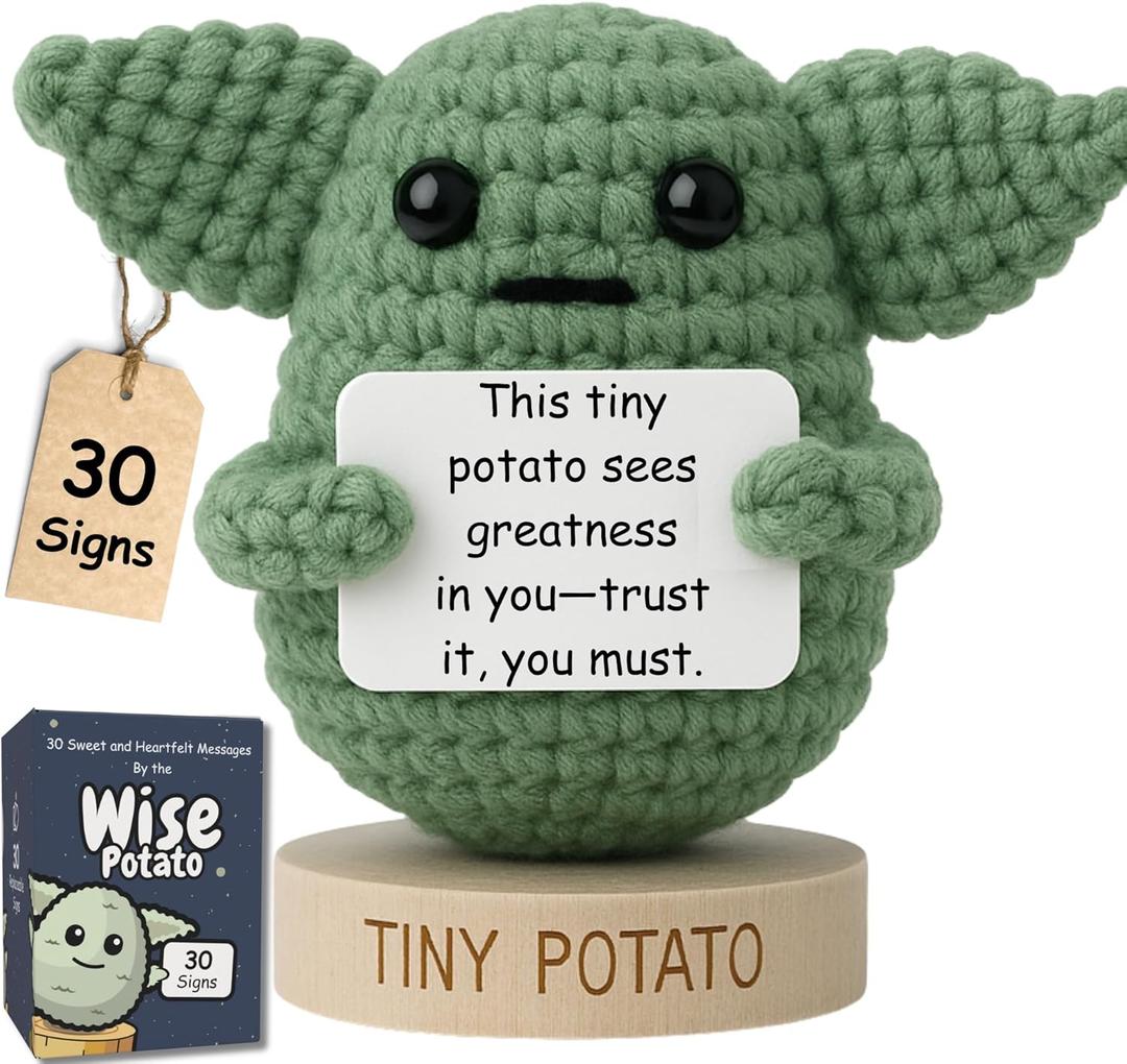 Handmade Baby Yoda Positive Crochet with 30 Fun Affirmations | Star Wars Gifts | Funny Friendship Gift for Women Men | Small Birthday Gifts for Women | Starwars Present Idea for Friends, BFF, Coworker