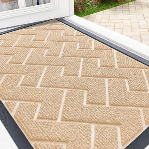 OLANLY Front Door Mat Indoor Outdoor Entrance, Waterproof All-Season, All-Weather Welcome Doormat, Sturdy Natural Rubber, Low Profile, Easy Clean Patio Porch Entryway Outside Floor Mat, 47x32, Beige