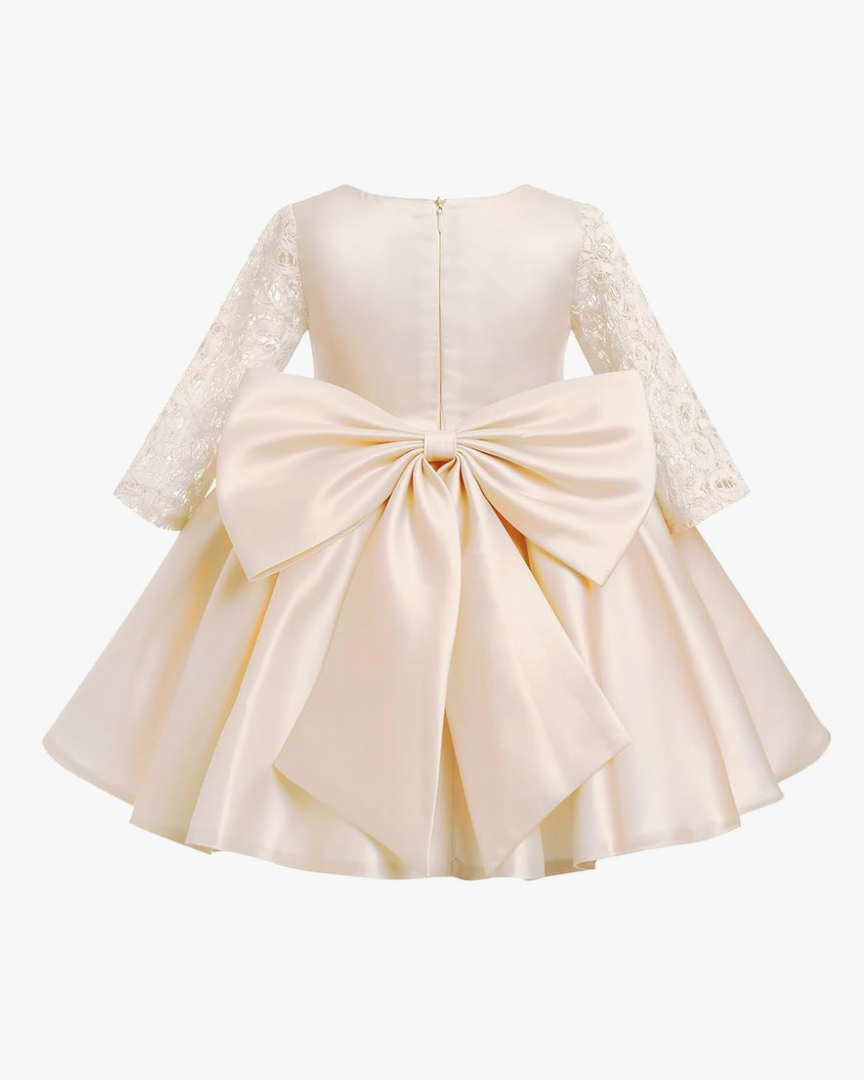 IDOPIP Flower Girl Satin Bowknot Lace Tutu Dress for Kids Baby Princess First Communion Wedding Birthday Party Pageant Gowns 100