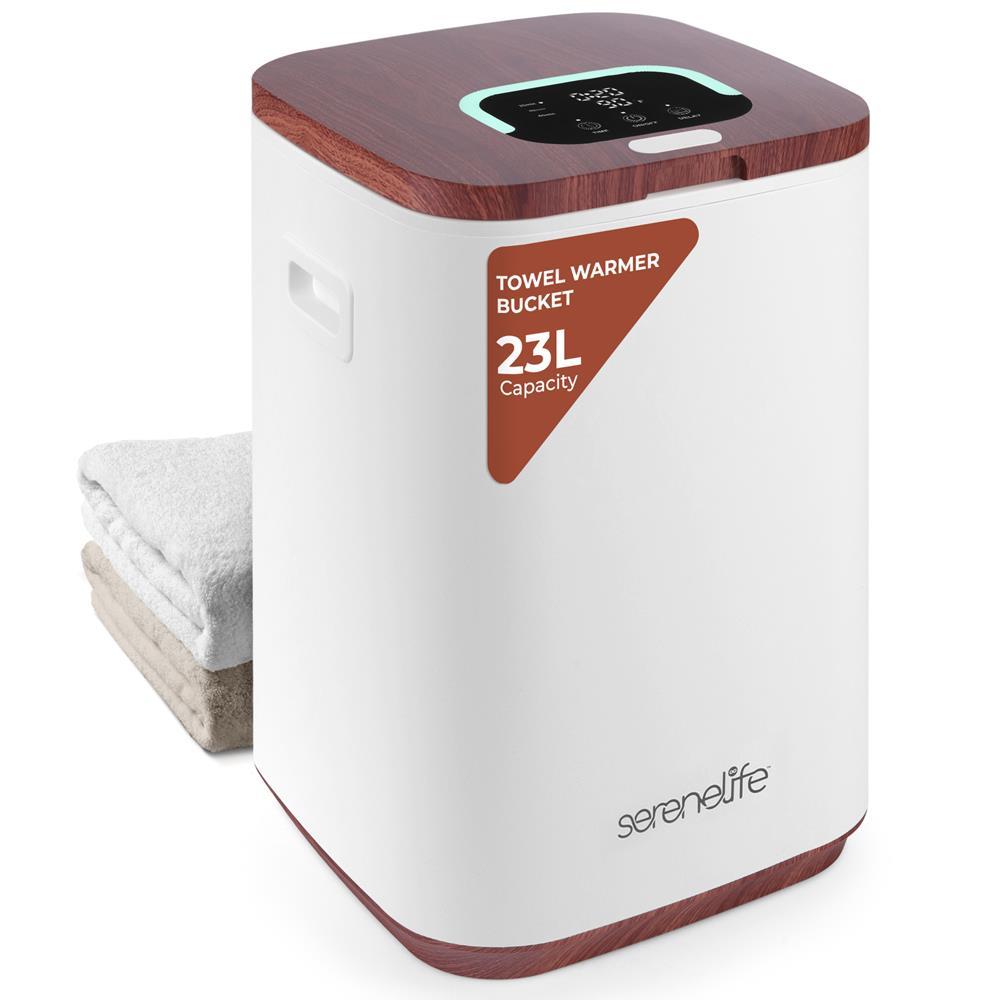 Serenelife Towel Fabric Steamer and Warmer White and Wood