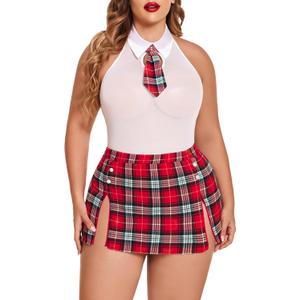Avidlove Plus Size School Girl Lingerie for Women 2 Piece Lingerie Sets Sexy Cosplay Costume 4XL (B-white Red)