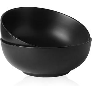 Kanwone Large Serving Bowls - 9.5 inch, 90oz Ceramic Salad Bowls, Fruit Bowls, Pasta, Soup Bowls, Set of 2, Serving Bowls for Entertaining, Microwave and Dishwasher Safe, Matte Black