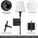 Bsmathom Wall Sconces Sets of 2, Rustic Industrial Wall Lamps, Hardwired Column Stand Sconces Wall Lighting, Bathroom Vanity Light Fixture with Fabric Shade for Bedroom Living Room Kitchen, Black