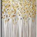 Gold Leaf Picture Abstract Golden Painting Grey Gold and White Artwork Modern Textured Wall Art Golden Tree Artwork Minimalist Botanical Prints Abstract Leaves Canvas Wall Art 16x24inch Framed