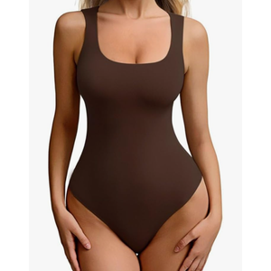 Women's Square Neck Thong Sleeveless Bodysuit Double-Lined Tank Top Slim Fit Stretchy Tank Top, Breathable Fabric size XXL