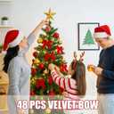 48 Pcs Red Velvet Bows for Christmas Tree, Red Bow Velvet Christmas Tree Bows Ornaments for Gift Wrapping Door Vintage Garland Wreath,Rustic Holiday Decor 1" Wide,3.5 x 3.5 Inch