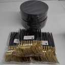 I00000 144Pcs Black and Gold Dessert Plate Set, Including 72Pcs Black and Gold Plastic Plates 7.5" and 72Pcs Disposable forks 8.5", Fancy Salad Plates with Gold Rim for Thanksgiving and Party