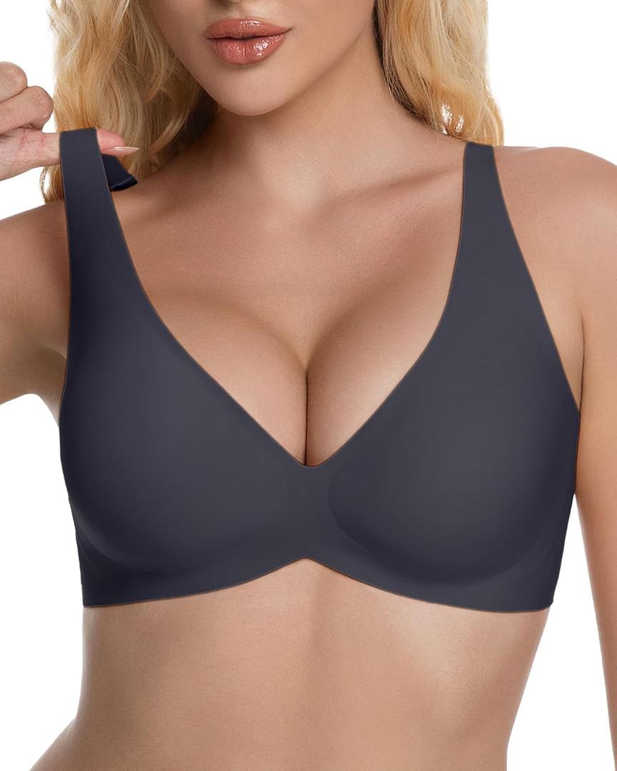 Wireless Push Up Bras for Women No Underwire Minimizer Bras for Women Full Coverage Seamless Everyday Bra Comfy Bralette, Medium, Charcoal Black