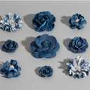 9 PCS Denim Fabric Flower Shape Patch SetRibbon Fabric Flowers for DressesDenim and Flower Decorations Crafts for Party (Dark Blue)