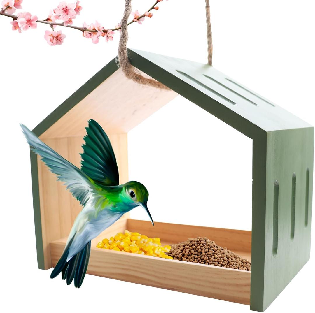 Wooden Bird Feeder, Easy to Assemble Outdoor Birdfeeder for Wild Birds, Ideal for Nature Enthusiasts & Backyard Bird Lovers