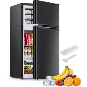 Electactic 2.6 Cu.Ft Mini Fridge with Freezer, Double-Door Compact Refrigerator, Adjustable Glass Shelves, Mechanical Thermostat & Built-in Casters, Space-Saving for Apartment/Dorm/Office, Black